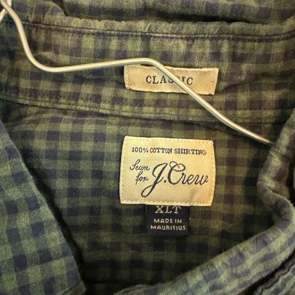 J. Crew Green and Navy Check Button-Down Shirt